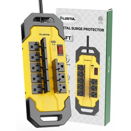 PLUGTUL Heavy Duty Surge Protector 20Amp | 6FT Metal Power Strip with 8 Outlet, NEMA 5-20P to NEMA 5-15/20R, 12/3 AWG, 2040Joules, Industrial Wall Mount, ETL Listed