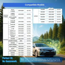 Cabin & Engine Air Filter Kit for Toyota RAV4 19-25, Camry 18-25, Highlander 20-24, Avalon 19-22 (Including Hybrid), Corolla, Sienna, Venza and Lexus ES300h, UX200, NX350h, NX450h+, RX350, RX350h+