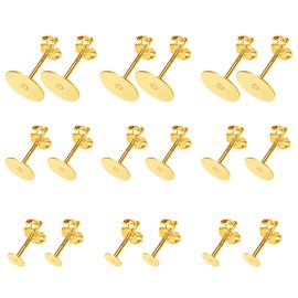 18 Sets 3 Size Earring Backs Flat Back Earrings Gold Earrings Posts, Blank Earring Pins Earring Studs Findings with Butterfly Backs for Earring Jewellery Making Men Women