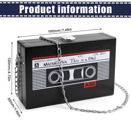 NCTNCX Cassette Handbag with Chain Disco Ball Bag Retro Bag Slanted Shoulder Bag 90s and 80s Accessories Women for Years Disco Party Decoration, black