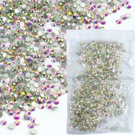 Roellgs Hotfix Rhinestones，1440Pcs Glass Flatback Rhinestones Hot Fix Gems for Clothes DIY Decoration (White AB Side SS10)