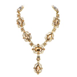 Flyonce Brown Rhinestone Crystal Y-Necklaces Art Deco Costume Jewelry Bib Statement Chunky Collar Necklace for Women