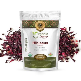 Organic Way Dried Hibiscus Flower Cut & Sifted (Hibiscus rosa-sinensis) - Organic & Kosher Certified | Raw, Vegan, Non GMO & Gluten Free | USDA Certified | Origin - India (1LBS / 16Oz)