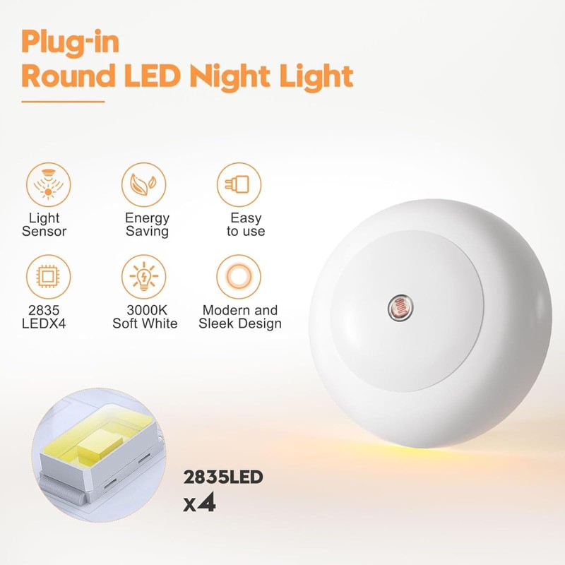 genkigold 2Pcs Plug-in Night Light with Dusk to Dawn Sensor