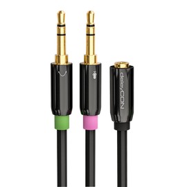 deleyCON Headset PC Laptop Adapter - Audio Jack Y Adapter Cable Stereo - 1x 3.5 mm Jack Socket to 2 x 3.5 mm Jack Plug - Smartphone Headset to PC or Laptop