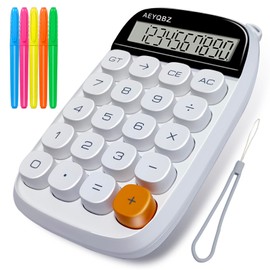 Cute Small White Calculator with Large Display and Big Buttons, Touch Comfortable Flexible Buttons, Suitable for School