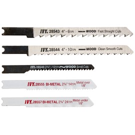 IVY Classic 28568 Assorted U-Shank Jig Saw Blade Set, Cuts Metal and Wood, Bi-Metal and HSS, 5/Card