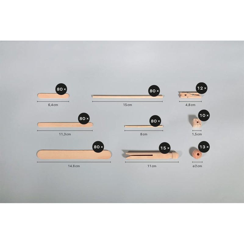 Rayher Craft Box with 450 Wooden Pieces, FSC Certified, Rods,