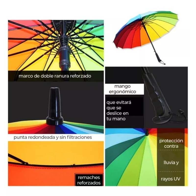 EGTMA Paraguas Arcoiris Proud Reforzado Grande De 95cm 450g