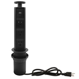 Facon Pop-Up Outlet for Countertops & RVs, 3 AC Outlets + 2 USB Ports, 2.42" Hole Retractable Power Strip with 3.94 Ft Cord, Space-Saving Design Electrical Grommet Outlet Socket