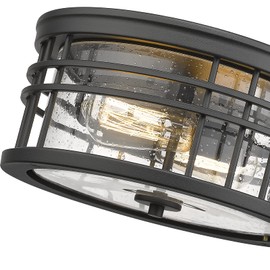 Zeyu Industrial Ceiling Light, Farmhouse Flush Mount Ceiling Light 12 Inch, Black Finish with Seeded Glass, ZW01-F BK-R