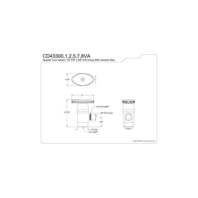Kingston Brass CD43300VA Americana 1/2" IPS x 3/8" O.D. Anti-Seize