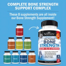 High Absorption Bone Strength Supplement - Gentle Non-Constipating Bone Health Supplement for Women & Men with 9-in-1 Complex with Calcium Magnesium Zinc D3 K2 & More - 3rd Party Tested - 1 Month