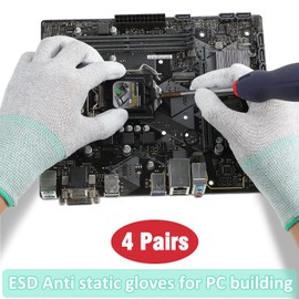 4 Pairs ESD Anti Static Gloves, PC Gloves with High Resistance Carbon Fiber Anti-static Gloves for PC Building Computer Electronics Installation and Repair (Medium)
