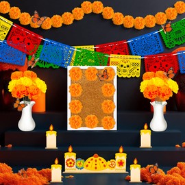 Eternity sky Dia De Los Muertos Decorations Shadow Box Papel Picado Marigold Butterfly Wooden Board Day of The Dead Altar Ofrenda Decor Remembrance Memorial Supplies