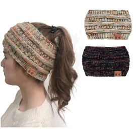 WharFlag Womens Beanie Hats - Women Winter Warm Headband Hat Stretchy Knitted Headwear Soft Horsetail Messy Bun Hats