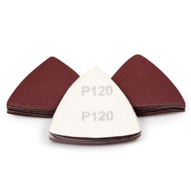 SPEEDWOX 30 Pcs Hook and Loop Triangle Sandpaper 120 Grit 80mm 3-1/8 Inches for Oscillating Multi Tool Detail Sander Sanding Discs Triangle Sanding Pads