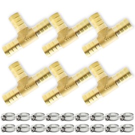 Bwintech Pack of 6 Hose Nozzle Fittings, 14 mm 3 Way T Piece Brass Nozzle Connector with 18 Clamps