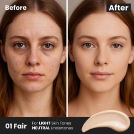 FV Liquid Matte Concealer for Dark Circles, Redness, Fine Lines and Acne, Lightweight Formula, Full Coverage, Longwear & Waterproof, Hydrating Concealer Makeup, 01 Fair