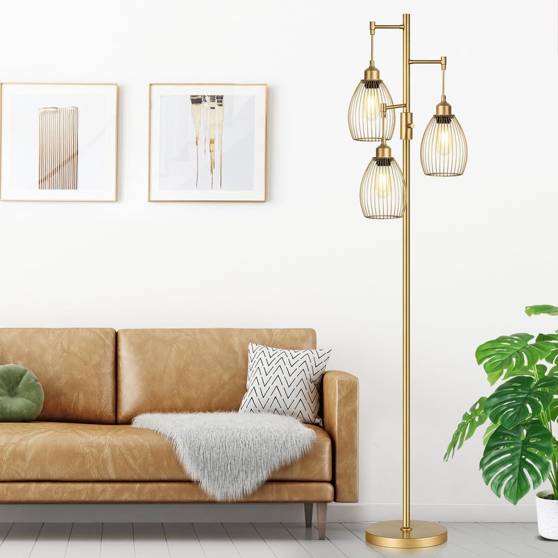 Dimmable Floor Lamp, Industrial Floor Lamps for Living Room, Gold