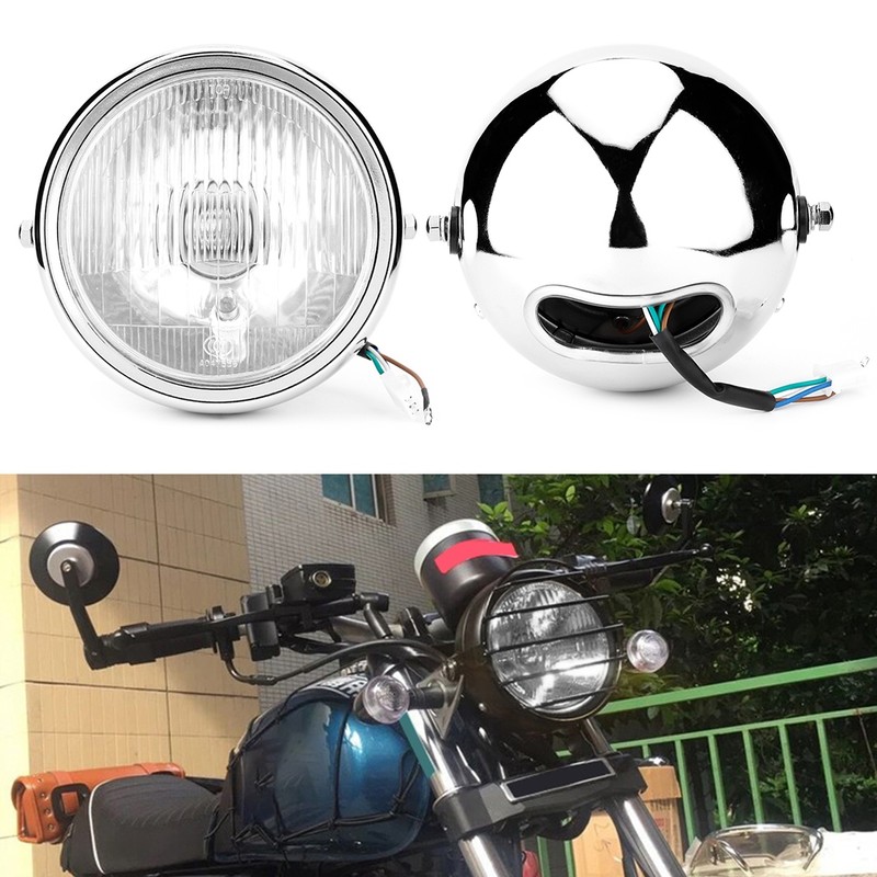 Universal Motorcycle Retro Silver Shell White Lens Headlamp Front Headlight