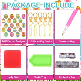 Pack of 20 Diamond Painting Easter, Easter Decoration Set, Diamond Painting Children, Diamond Painting Key Ring, Diamond Painting Easter Double-Sided Set, DIY Easter Craft Set Gift (Easter)