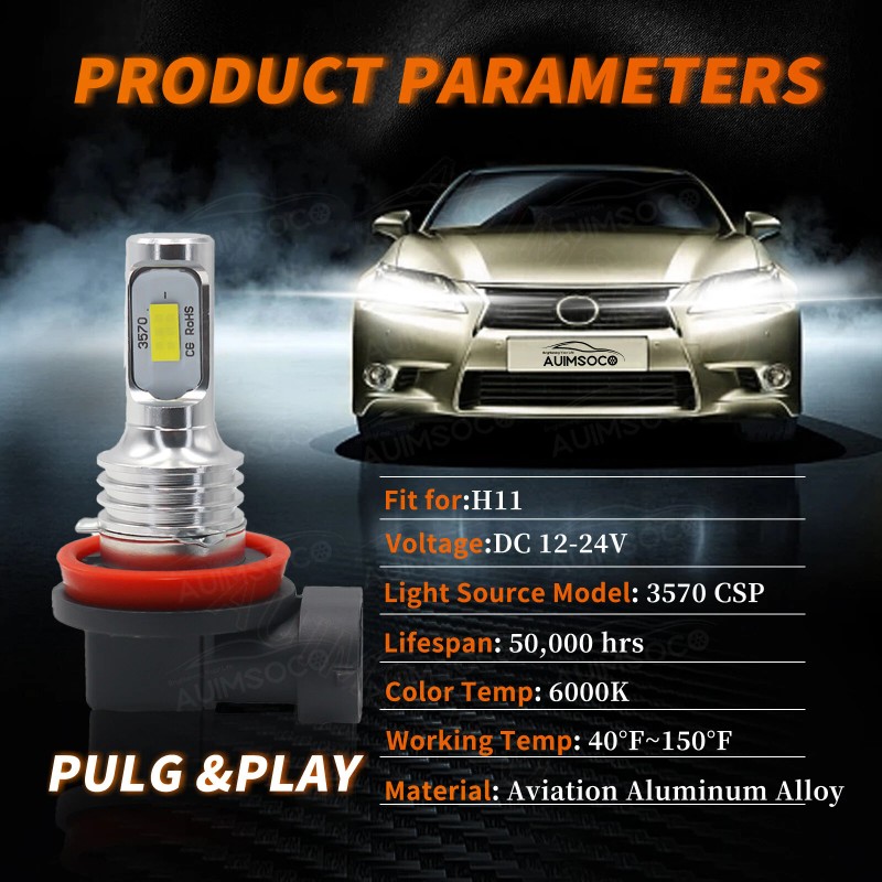 AUIMSOCO H11 LED Headlight Super Bright Bulbs Kit White 6000K