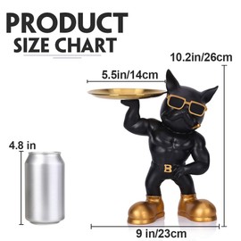 Resin Bulldog Tray Statue for Entryway, Multi-Purpose Holder for Keys, Candy, Jewelry, and Earrings - Perfect for Home Decor, Modern Art, Dining Table, Office Desk, Entryway, Shelf Decor (Style 02)