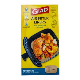 Glad Air Fryer Liners, Nonstick and Heat Resistant, Food Grade Material, Suitable for Round and Square Air Fryers, Air Fryer Accessories, 9” x 9” - 100 Count