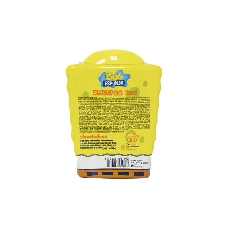 BLUMEN KIDS Shampoo Infantil 3 en 1 Bob Esponja 2D