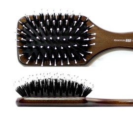 HERCULES SÄGEMANN - 9046 Paddle Brush | Nourishing Natural Hair Brush | Boar Bristle Brush with Polyamide Pins | Care Brush for Long Hair | Dark Wood