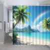 Fsfusvk Coastal Ocean Beach Shower Curtain Palm Tree Rainbow Tropical