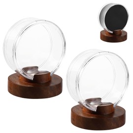 1pcs Hockey Puck Display Cases with Wooden Bases, Acrylic Clear Hockey Puck Display Stand Hockey Puck Holder Frame Souvenir Display Stand for Displaying Autograph Hockey Puck Collection
