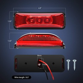 Nilight - TL-32 2PCS 3.9Inch 3 LED Truck Trailer Red Light Front Rear LED Side Marker Lights Clearance Indicator Lamp Rock Light Waterproof Sealed Surface Mounted