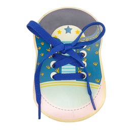CHEERYMAGIC Wooden Lacing Shoe, Shoe Lace Practice Board Learn to Tie Shoe Laces Kids Teaching Tie Shoelaces Shoelace Teaching Aids Lacing Shoes Educational Tool For Kids Toddler A4-MZXXD (Blue)
