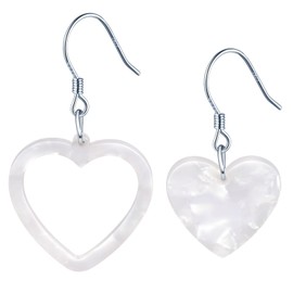 CPSLOVE Women's Heart Drop Earrings Elegant Acrylic 925 Sterling Silver Asymmetric Earrings for Girls Fashion Wedding Earrings Jewellery White