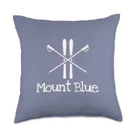 Mount Blue Maine Ski Skier Rustic Skiing Poles Skis Alpine Throw Pillow