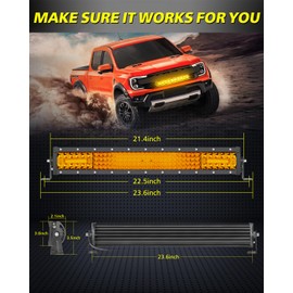 20 Inch Amber LED Light Bar, AKD Part 150W Spot Flood Off Road Driving Light Quad Row Super Bright LED Work Light Bumper Grille Yellow Lights Bar for Trucks Pickup SUV ATV UTV Boat Van Camper