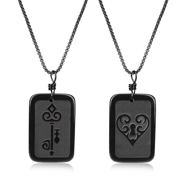 COAI Obsidian Partner Necklaces with Engraving, Obsidian Stainless Steel, Obsidian