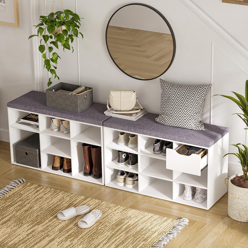DINZI LVJ Shoe Storage Bench with Cushion, Cubby Shoe Rack