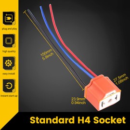 Qasim H4 HB2 9003 Wiring Harness Headlight Socket Heavy Duty Ceramic Headlight Connector for Car Truck Boat Marine Headlight Fog Light Retrofit(Pack of 4)