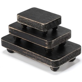 Maitys 3 Pcs Wooden Risers for Display Pedestal Stand Wooden for Decor Farmhouse Vintage Rustic Stackable Kitchen Stand Tray Riser, 3 Sizes(8 x 4.3, 6 x 3.5, 4 x 2.8 In,Black)