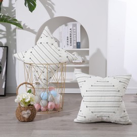 decorUhome Boho Cushion Covers 45x45cm Set of 2, Beige and Grey Pillow Cases 18X18 inch, Farmhouse Decorative Pillow Covers for Couch Sofa Living Room