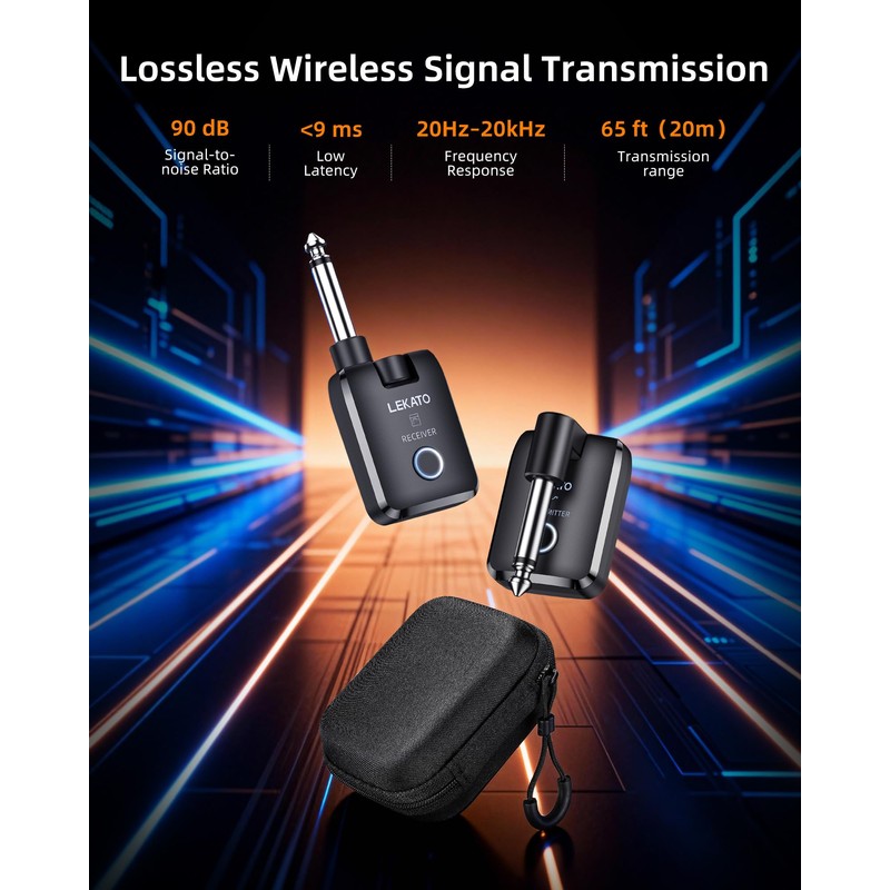 LEKATO 2.4 GHz Wireless Guitar System with Magnetic Charging Case