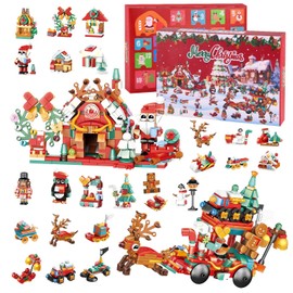 Advent Calendar 2024, Kids Christmas Blocks 24 Days Surprises Countdown Gift Box for Ages 6 up Boys Girls With Santa Claus, reindeer, sleigh, snowman, 12 in 1 Build a Christmas town