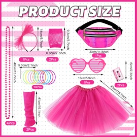 80s Fancy Dress Accessories for Women, Including T-Shirt Tutu Skirt Bumbag Leg Warmers Gloves Glasses Headband Earrings Necklace Bracelets 1980s Costume Outfits for Ladies Girls Hen Party