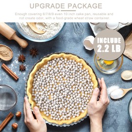 2.2Lb Ceramic Pie Weights Baking Beans Pie Crust Reusable 10mm Weights Natural Ceramic Stoneware with Wheat Straw Container (35 Oz Total) (White)