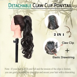 Manetique Curly Ponytail Extension Claw Clip in 24" Ponytail Hair Extension Synthetic Wavy Ponytail Extension Fluffy Natural Soft Ponytail for Women Daily Use (24 inch, Natural Black)
