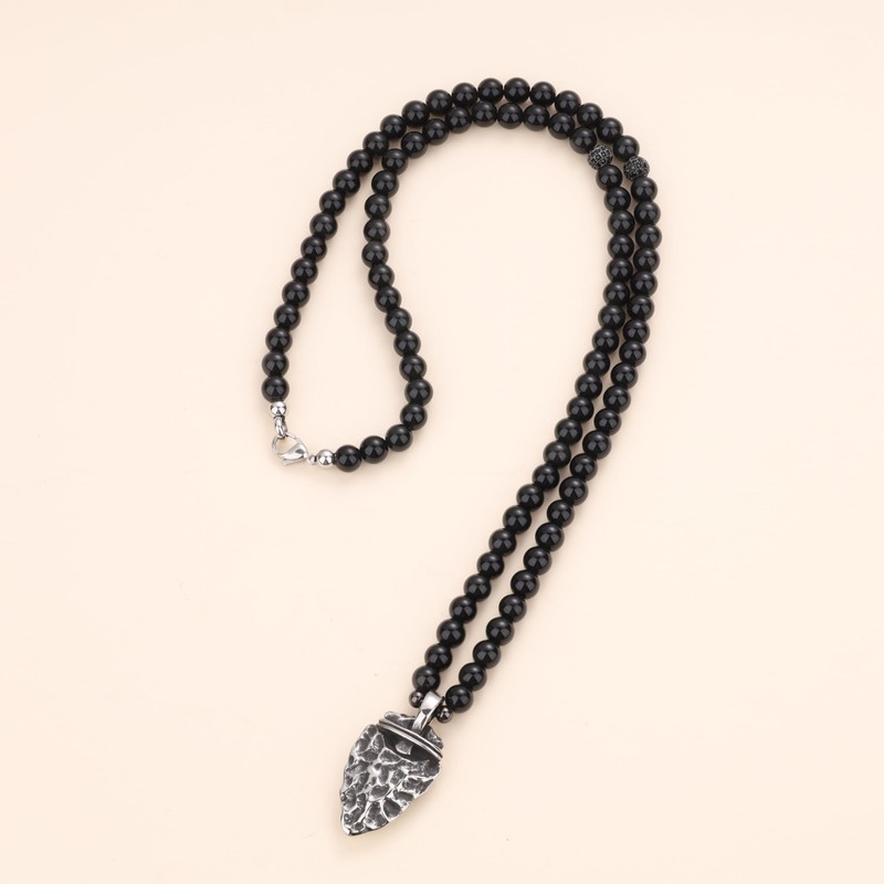 COAI Men's Necklace with Retro Arrow Pendant, Obsidian, Obsidian