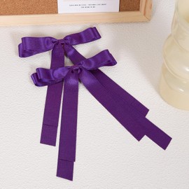 5.5" Purple Silky Satin Tassel Ribbon Hair Bows Hair Clip with Long Tail for Women Girls Thick Hair, Her Birthday Wedding Mardi Gras Costume Fall outfit Dress up Party Decor Accessory